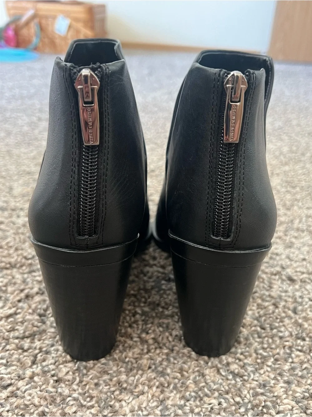 Vince Camuto Black Pointed Ankle Booties with Block Heel